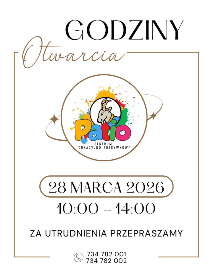 Drodzy Rodzice, w sobotę Sala Zabaw Patio Park będzie dostępna dla klientów indywidualnych w go…