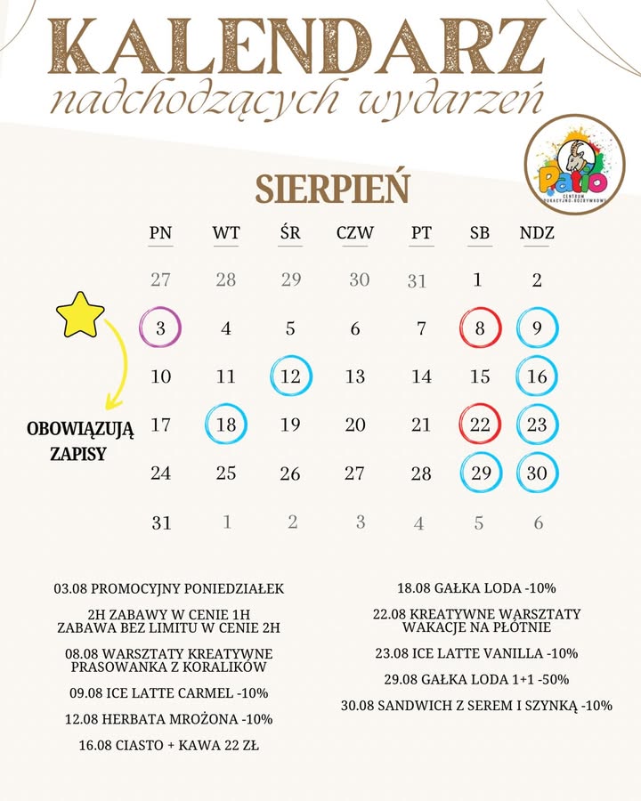 Sierpień w Sali Zabaw Patio Park – nowy miesiąc, nowa dawka atrakcji 🌸